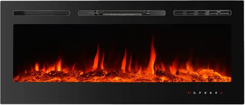 CharaVector Chimeneas Eléctricas Empotradas Montadas en Pared Inserto de Chimenea de 50 Pulgadas de Ancho Calentador Lugar de Fuego LED Control
