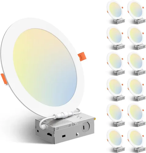 Miniatura 10 de Amico Paquete de 12 luces LED empotrables ultrafinas de 3 pulgadas 5CCT con caja de conexiones, 2700K/3000K/3500K/4000K/5000K seleccionable, 7W Eqv