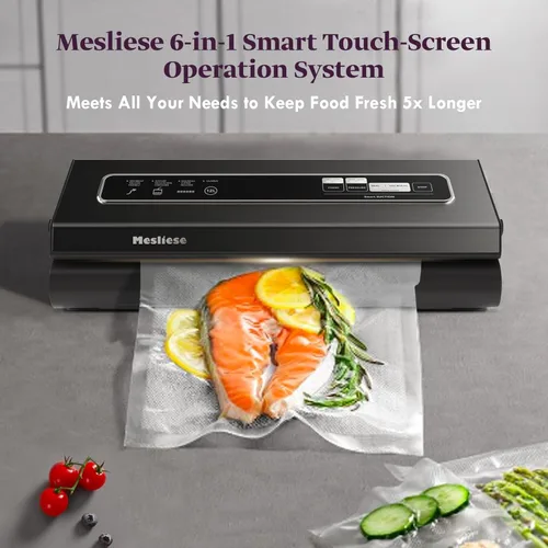 Miniatura 4 de Mesliese - Máquina selladora al vacío, potente sistema de preservación de alimentos al vacío compacto 6 en 1 de precisión 6 en 1 con cortador, 2