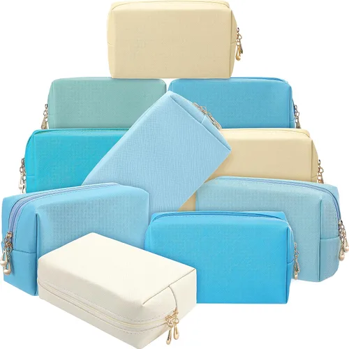Miniatura 14 de Sanwuta 9 bolsas de maquillaje a granel de poliuretano con doble cremallera, bolsa de cosméticos, artículos de tocador de maquillaje, bolsa pequeña