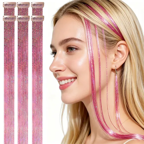 Miniatura 17 de Celinebella 6 extensiones de cabello con clip de mezcla de color rojo, plateado y azul, 6 unidades, resistentes al calor, para mujeres, 17-Azul