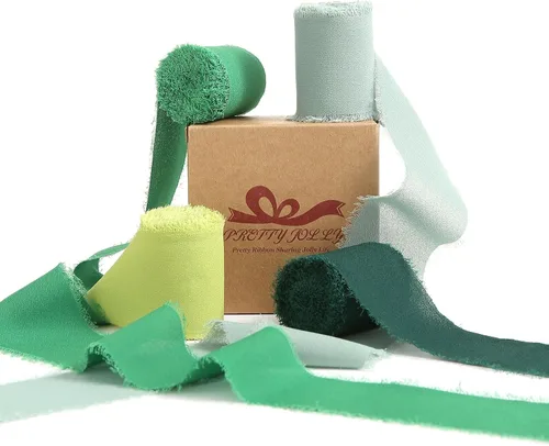 Miniatura 24 de Pretty Jolly Cinta de gasa beige para envolver regalos, 3 rollos de 2 pulgadas x 7 yardas, cinta de tela de seda hecha a mano con flecos para ramo