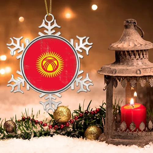 Miniatura 3 de Bandera de Kirguistán, adornos de Navidad para niños, bandera nacional, silueta de Kirguistán, decoraciones de Navidad, adornos de árbol de Navidad