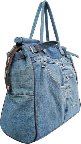 Miniatura 4 de Bijoux de Ja Bolso de mano grande de mezclilla azul con doble asa superior para mujer, Azul