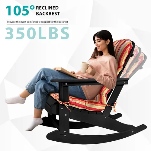 Miniatura 4 de Sundale Outdoor Adirondack - Mecedora con cojín, plástico de polietileno de alta densidad para todo tipo de clima, resistente al agua para Negro