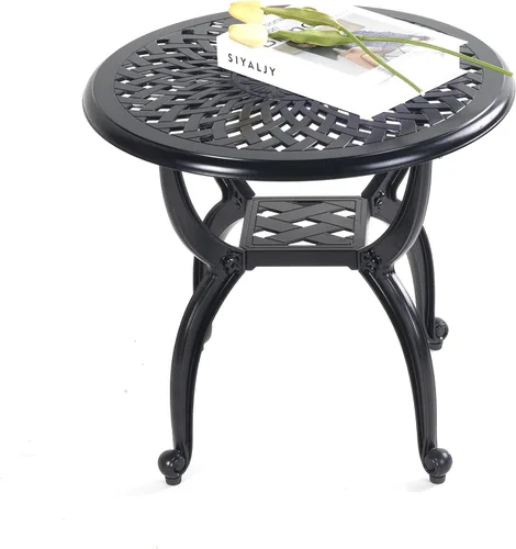 Mandolin Mesa auxiliar de patio al aire libre, resistente al óxido, de aluminio fundido, mesa auxiliar resistente a la intemperie, mesa de café,