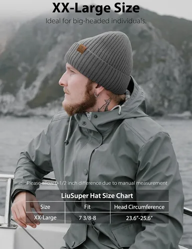 Miniatura 2 de LiuSuper XXL Oversized Beanie Hat for Men and Women, Extra Large Warm Winter Cap for Big Heads, Lined & Stretchy Wool Hat