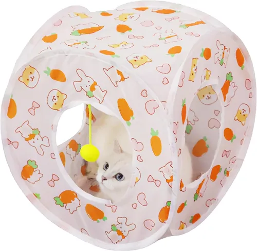 Miniatura 15 de Andiker Tienda para gatos, túnel de gatos con 3 agujeros seguro y fuerte, lindo túnel plegable fácil de transportar para gatos de interior, gatitos