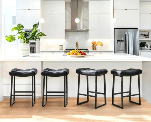 Miniatura 23 de RNKSFX Taburete de bar moderno negro para encimera de cocina sin respaldo de altura de mostrador con asiento tapizado de piel sintética y marco