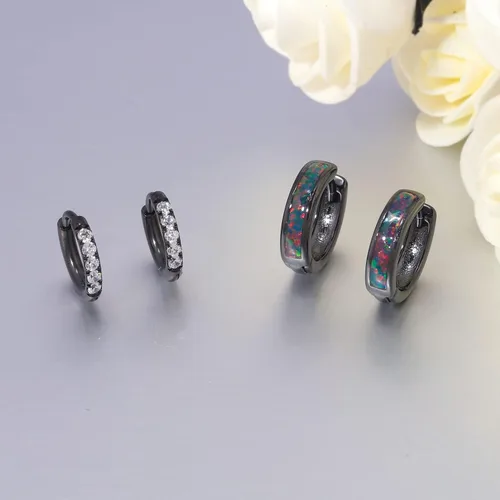 Miniatura 95 de CiNily Aretes Huggie de ópalo con bisagras, chapados en oro, hipoalergénicos, pequeños aretes de aro para mujeres, adolescentes, niñas, hombres
