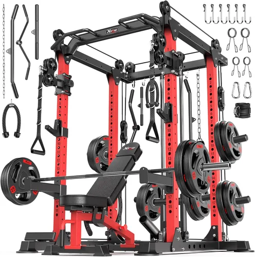 Miniatura 21 de Power Rack Power Cage Rack multifunción para sentadillas con sistema cruzado de cable seleccionable más accesorio de entrenamiento para garaje