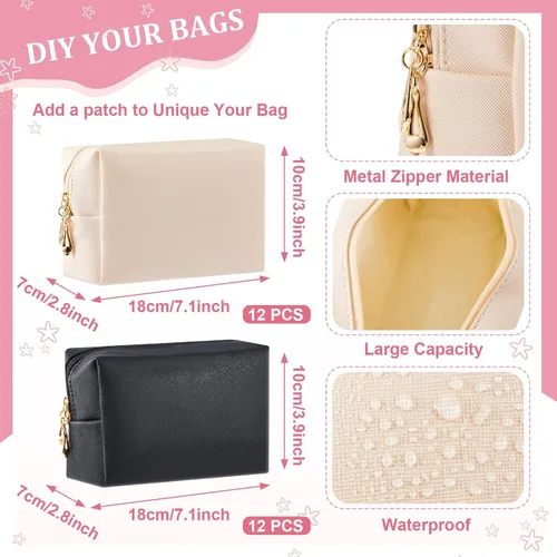 Miniatura 2 de 24 bolsas de maquillaje a granel de piel sintética para cosméticos, bolsa de maquillaje, bolsa de cosméticos lisa, bolsas de aseo impermeables