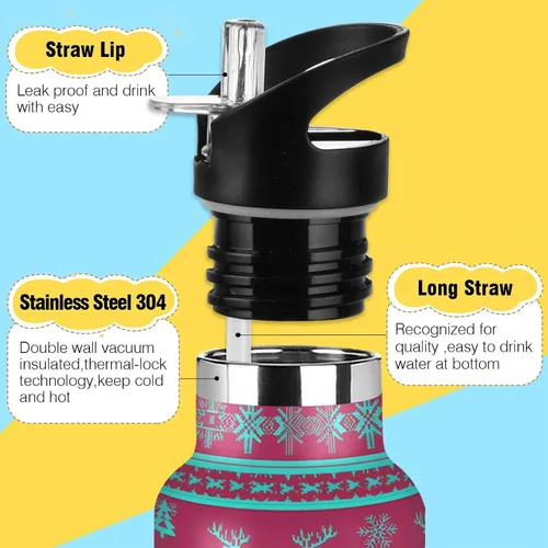 Miniatura 3 de Kids Water Bottle 20 Oz, Water Bottle Stainless Steel for Travel or School, BPA-Free, Teal Nordic Deer