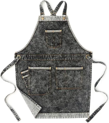 Jeanerlor - Delantales de trabajo de mezclilla con bolsillos para mujeres y hombres, correas cruzadas y ajustables de S a XXXL, Negro -