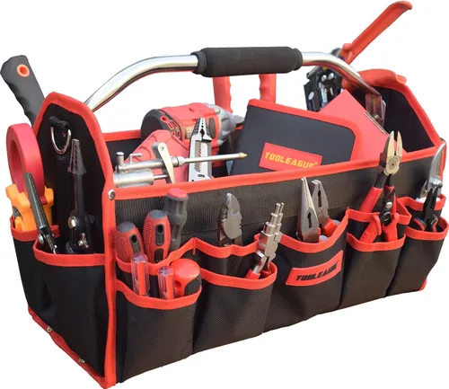 TOOLEAGUE Bolsa de herramientas resistente de 19 pulgadas, 25 bolsillos, bolsas de herramientas de tela 1680D con base moldeada fuerte, organizador