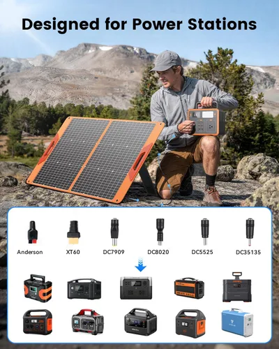 Miniatura 2 de SOLUPUP Panel solar portátil de 100 W para estación de energía, cargador solar plegable de alta eficiencia con cable DC/XT60/Anderson, salidas USB