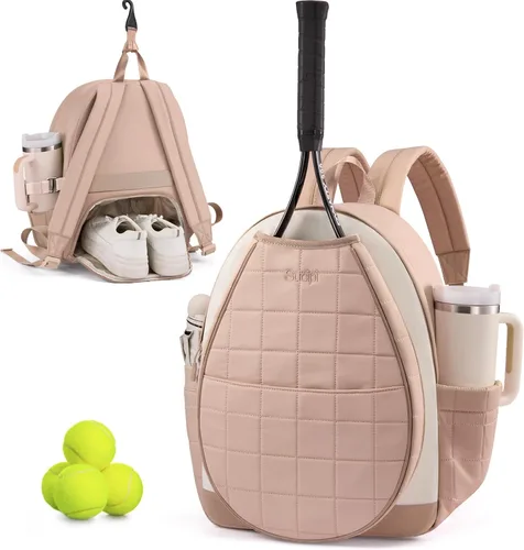 Miniatura 12 de Sucipi Bolsas de tenis para mujeres, Mochila bolsa acolchada para raqueta de tenis para raqueta de tenis, palas de pickleball, bádminton Negro