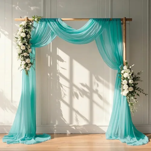 Miniatura 10 de FANPROMS Cortinas azules para arco de boda, cortinas de tela de gasa de 20 pies, 1 panel, arcos de boda para ceremonia, cortinas de telón de fondo