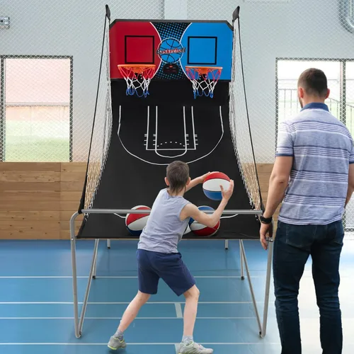 Miniatura 2 de Giantex Juego de arcade de baloncesto electrónico de doble disparo con 8 modos de juego, 4 pelotas, 2 canastas, bomba de aire, marcador LCD
