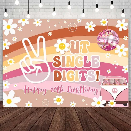 AIBIIN Telón de fondo de un dígito de 7 x 5 pies para decoración de fiesta de cumpleaños número 10, estilo bohemio, arco iris, vintage, discoteca,