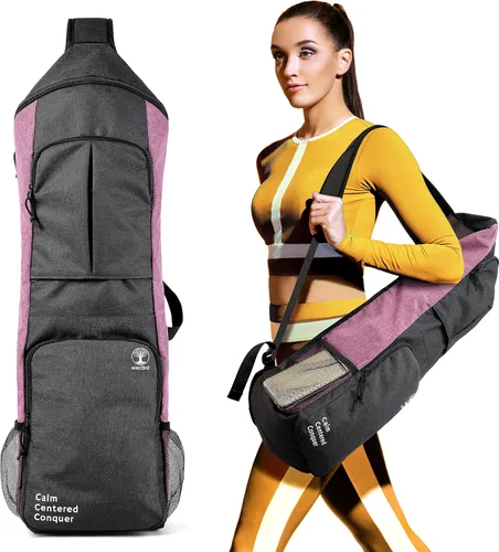Miniatura 7 de Bolsa de transporte para esterilla de yoga WARRIOR2 - Bolsillos grandes y portabotellas de agua. Mochila de yoga para esterillas de 1.27 cm de Negro