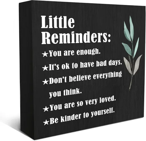 Miniatura 13 de SRADMO Inspirational Wood Box Sign Desk Decor, Inspirational Desk Decor, Little Reminders Motivational Positive Theme Wooden Block Box Sign