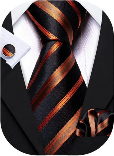 Miniatura 51 de Barry.Wang Juego de corbatas para hombre, corbata de seda a rayas, tejido a cuadros, gemelos formales, negocios, boda