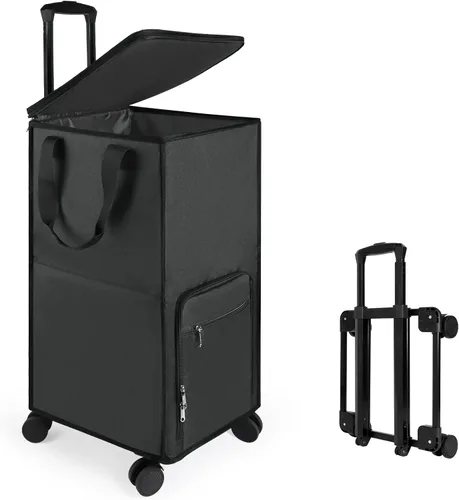 Miniatura 11 de Bukere - Cesta de lavandería con ruedas, cesta grande con 4 ruedas y 2 asas, bolsa de lavandería con ruedas plegable independiente para ropa, Gris