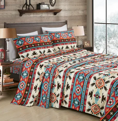 Miniatura 15 de Chezmoi Collection Juego de sábanas geométricas Lodge de 3 piezas tamaño Twin - Multicolor azul con estampado de diamante, microfibra cepillada