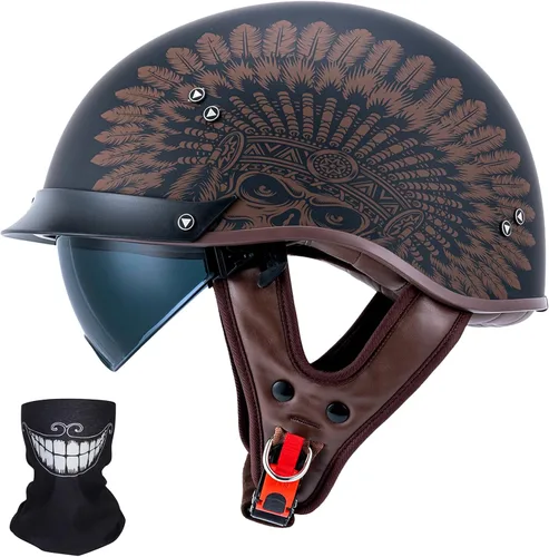 Miniatura 20 de VCOROS - Medio casco para motocicleta F07 de cara abierta, aprobado por DOT VCOROS Medio casco de motocicleta F07 de cara abierta aprobado por DOT