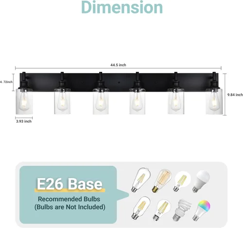 Miniatura 5 de 6 luces de tocador de baño, níquel cepillado, accesorios de iluminación de baño sobre espejo con vidrio transparente, aplique de pared industrial