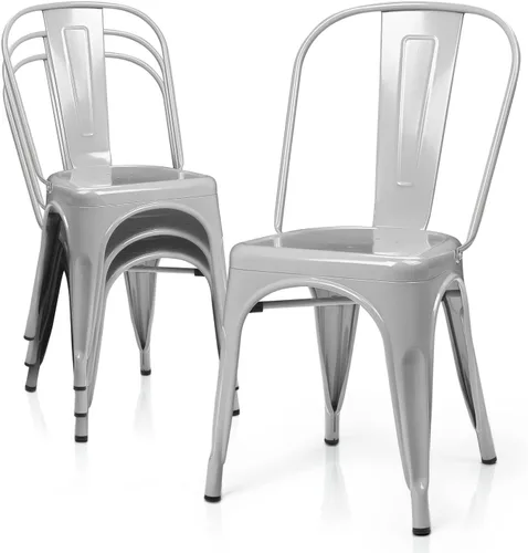 Miniatura 11 de MoNiBloom Juego de 4 sillas de comedor de metal de 18 pulgadas para interiores y exteriores, apilables, con respaldo alto para uso en el hogar, Negro