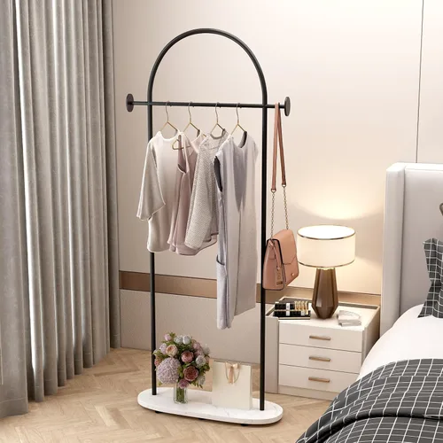 Miniatura 4 de Perchero de ropa negro, perchero moderno con estante, perchero independiente resistente, soporte de metal con ganchos para oficina boutique
