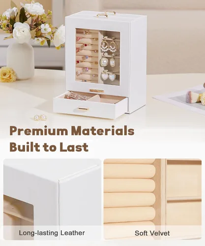 Miniatura 6 de Homde Organizador de joyas para niñas y mujeres, joyero para collares, anillos, aretes, regalo de Navidad, pulseras (blanco + dorado)