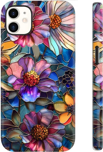 Miniatura 111 de Funda para iPhone 12 Mini, compatible con carga inalámbrica, protección de doble capa con elegante diseño de flores silvestres, silicona suave +