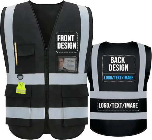 Miniatura 35 de Chaleco de seguridad personalizado BeautyWill con logotipo personalizado Clase 2, chaleco reflectante de alta visibilidad con bolsillos, ropa