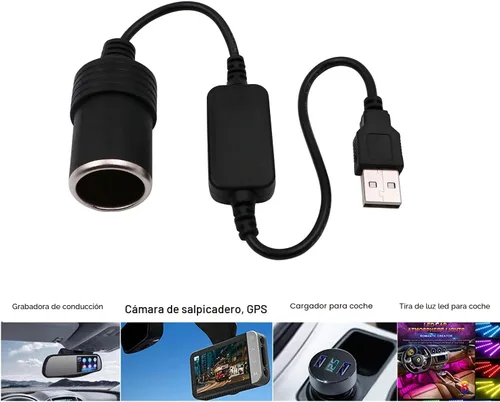 Miniatura 4 de Cable Convertidor USB A Macho a Enchufe de Encendedor de Cigarrillos de Coche Hembra 12V (Máximo 8W)