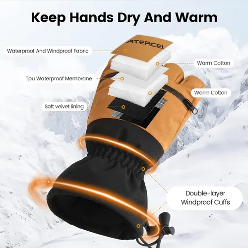 Miniatura 2 de ATERCEL Guantes de esquí impermeables para pantalla táctil, guantes de nieve para snowboard, moto de nieve, senderismo de invierno para hombres