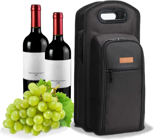 Miniatura 14 de ALLCAMP - Bolsa de vino con compartimento refrigerador, juego de picnic que lleva dos juegos de vajilla Negro