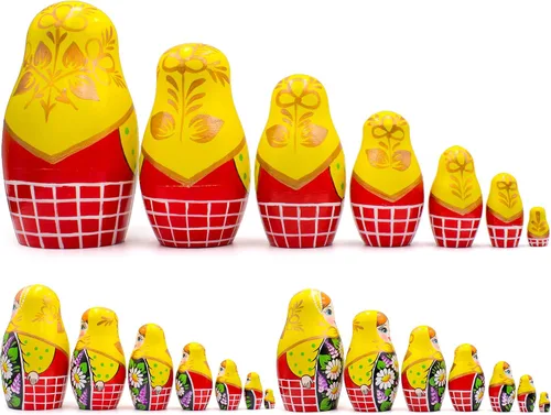Miniatura 2 de AEVVV Juego de 7 muñecas rusas de Matryoshka - Muñecas rusas en vestido de Sarafan con manzanilla pintada a mano y flores lilas - Русские Матрески