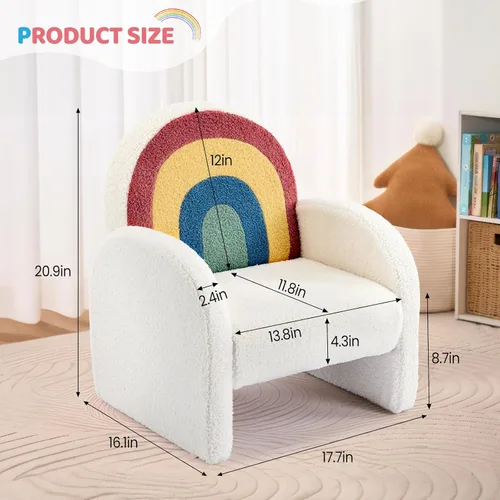 Miniatura 2 de JOYMOR Sofá para niños, sillón para niños con cobertura completa de forro polar, ultrasuave y felpa, base resistente para niños y niñas, arcoíris