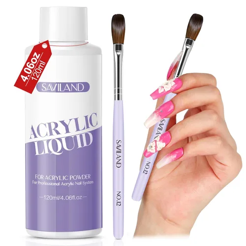 Miniatura 8 de SAVILAND Líquido Monómero Acrílico para Uñas: Monómero Líquido Acrílico de 4 oz con Pincel para Uñas Acrílicas #12 para Aplicación de Polvo