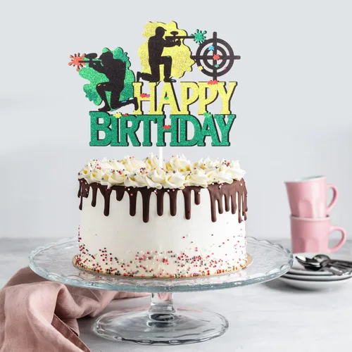 Miniatura 2 de Paintball - Decoración colorida para tartas de feliz cumpleaños, juego de disparos de feliz cumpleaños, suministros de fiesta de paintball para niños