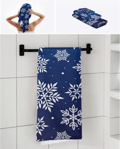 Miniatura 7 de PIEPLE Juego de 3 toallas de baño, toalla de baño de copo de nieve de Navidad súper suave y absorbente, toalla de mano, toalla de playa de lujo