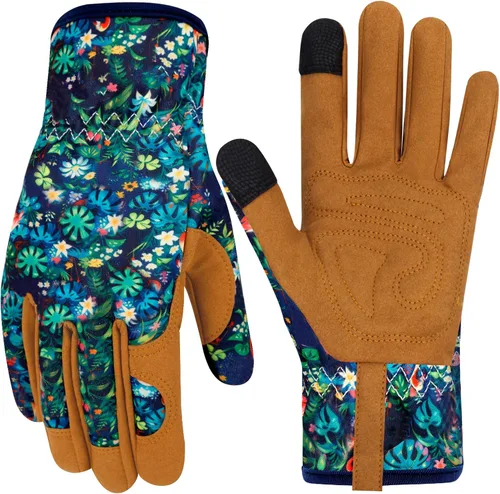 Guantes de Jardinería de Cuero MERTURN para Mujeres, Guantes de Jardín a Prueba de Espinas, Guantes de Trabajo Compatibles con Pantalla Táctil,