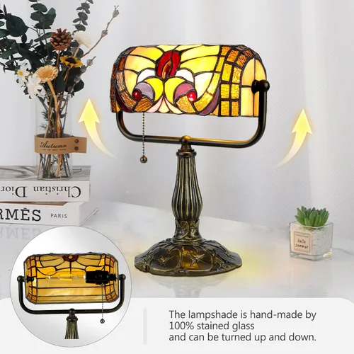 Miniatura 3 de Tiffany Bankers Lámpara de Escritorio, Estilo Barroco Luz de Piano de Vidrio Emplomado con Bombilla LED, Lámpara de Escritorio Tiffany Vintage