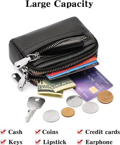 Miniatura 2 de SENDEFN Monedero para mujer de cuero con doble cremallera alrededor de bolsa pequeña, Negro -, 5256