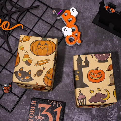 Miniatura 6 de Whaline 12 hojas de papel de estraza de Halloween para otoño, calabaza, fantasma, bruja y hojas de arce, 6 diseños de cosecha de otoño, hojas planas
