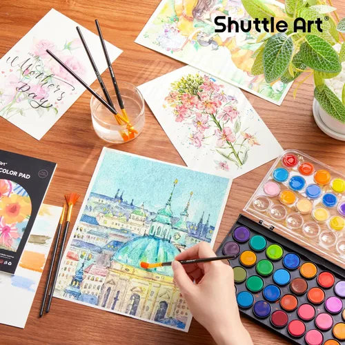 Miniatura 6 de Shuttle Art Juego de Pintura de Acuarela de 43 Piezas, Juego de Pastillas de Acuarela de 36 Colores con 6 Pinceles y 1 Bloc de Acuarela