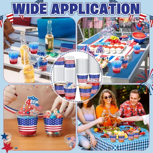 Miniatura 5 de Qinyoung 50 vasos de plástico desechables de 3 onzas para el 4 de julio, con bandera estadounidense, para el Día de la Independencia, fiesta